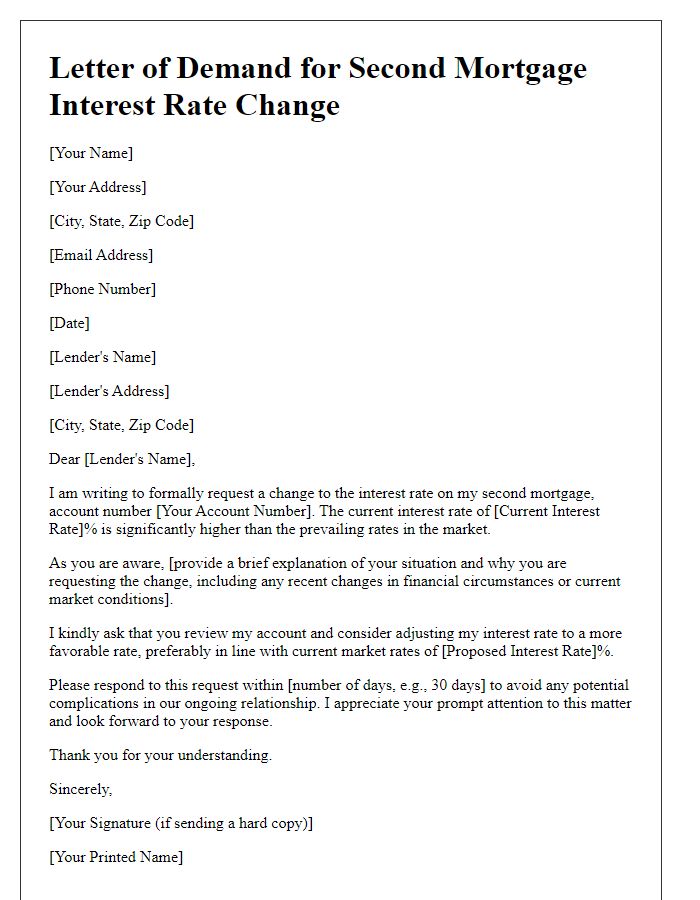 Letter template of demand for second mortgage interest rate change