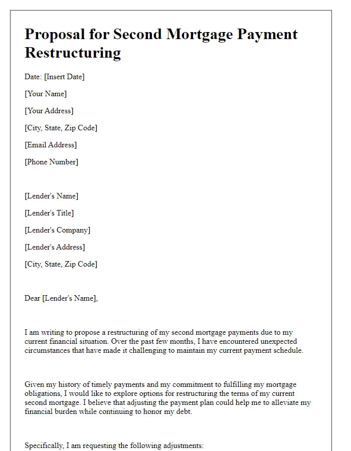 Letter template of proposal for second mortgage payment restructuring