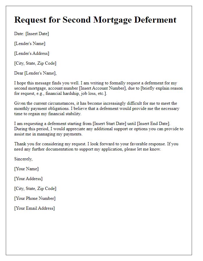 Letter template of request for second mortgage deferment