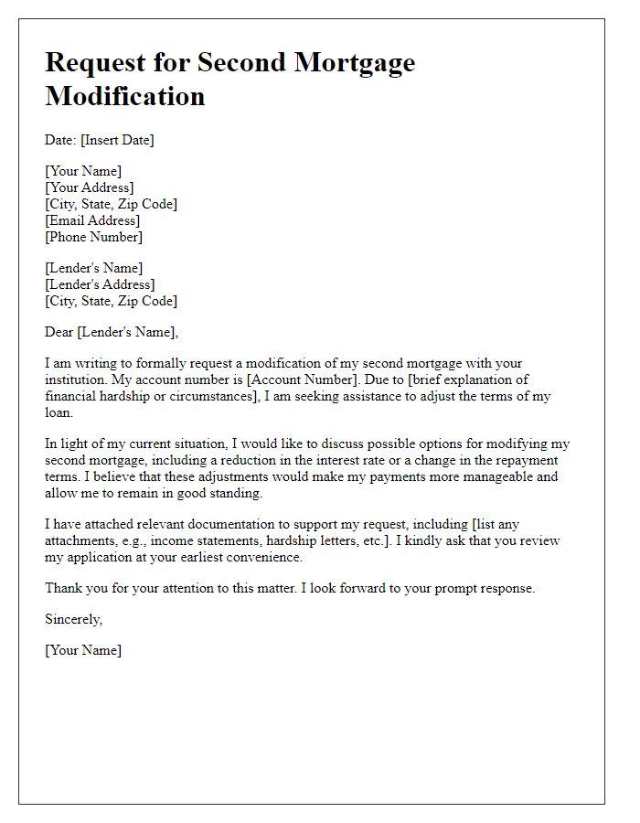 Letter template of request for second mortgage modification