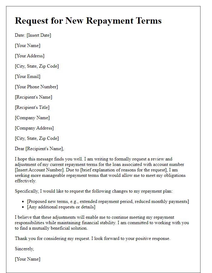 Letter template of communication for new repayment terms request