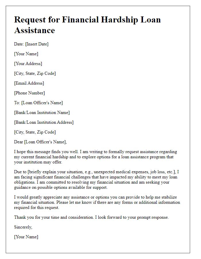 Letter template of request for financial hardship loan assistance