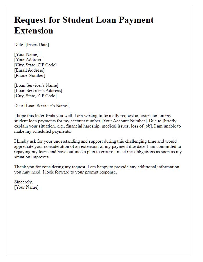 Letter template of appeal for student loan payment extension.