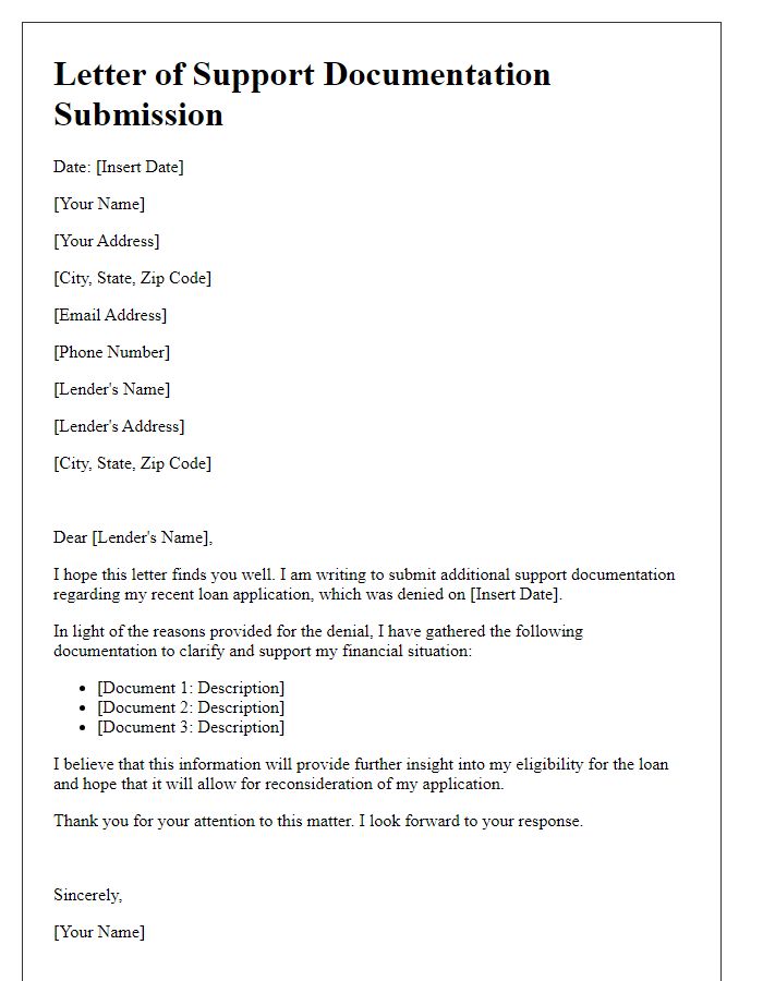 Letter template of support documentation submission for loan denial.