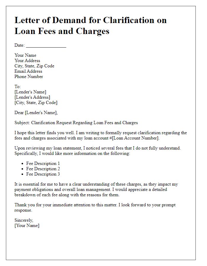 Letter template of demand for clarification on loan fees and charges