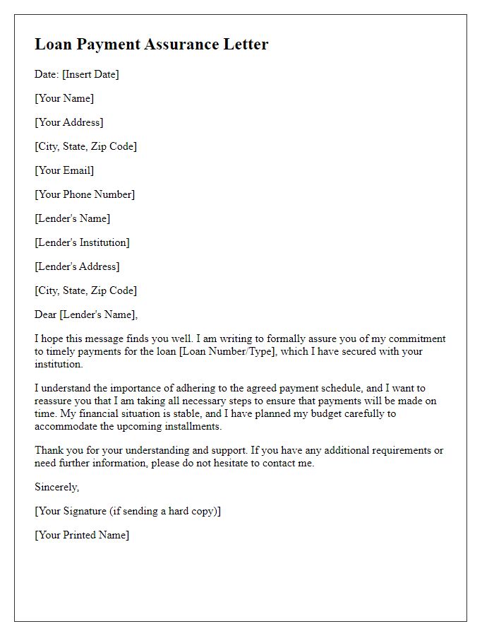 Letter template of assurance for future loan payment