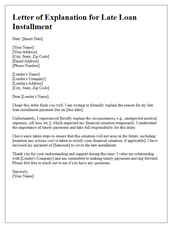 Letter template of explanation for late loan installment