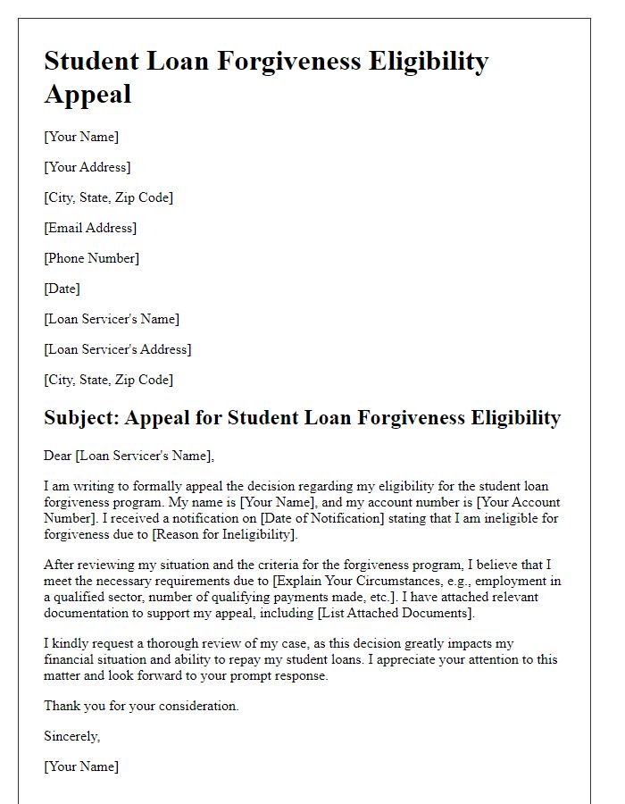 Letter template of student loan forgiveness eligibility appeal