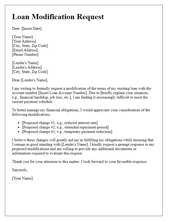 Letter template of request to modify existing loan terms.