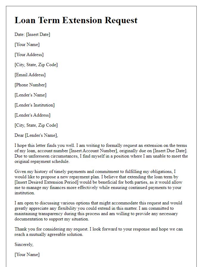 Letter template of template for negotiating loan term extension.