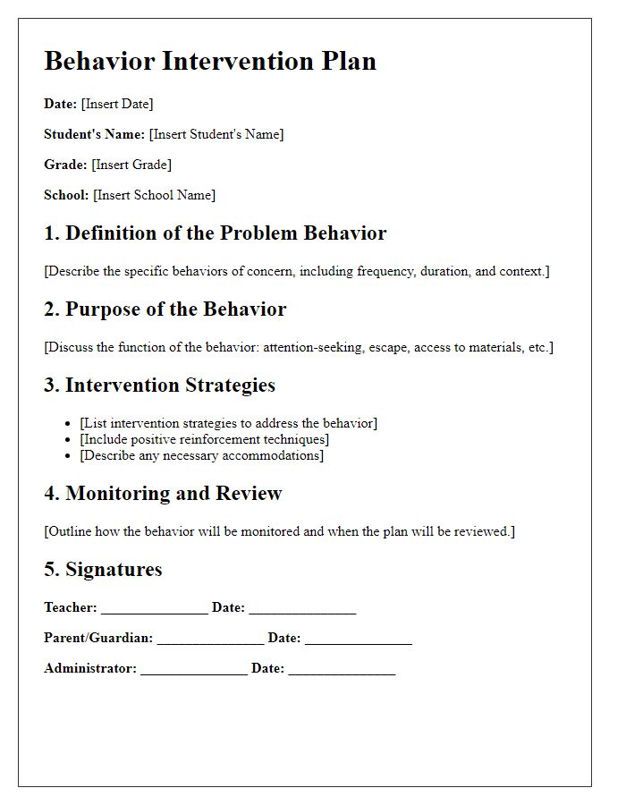 Letter template of behavior intervention plan