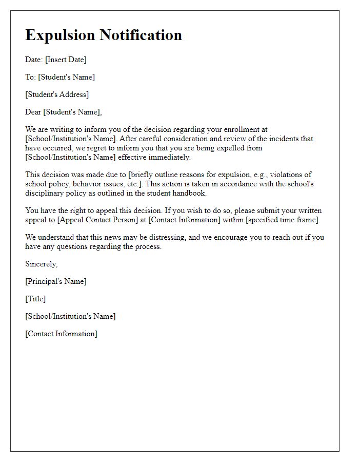 Letter template of expulsion notification