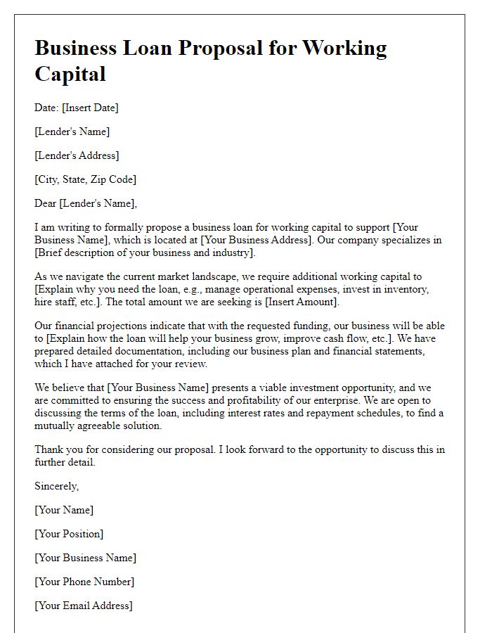 Letter template of business loan proposal for working capital