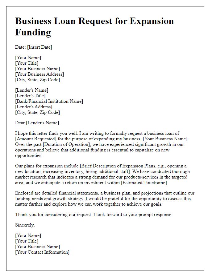 Letter template of business loan request for expansion funding