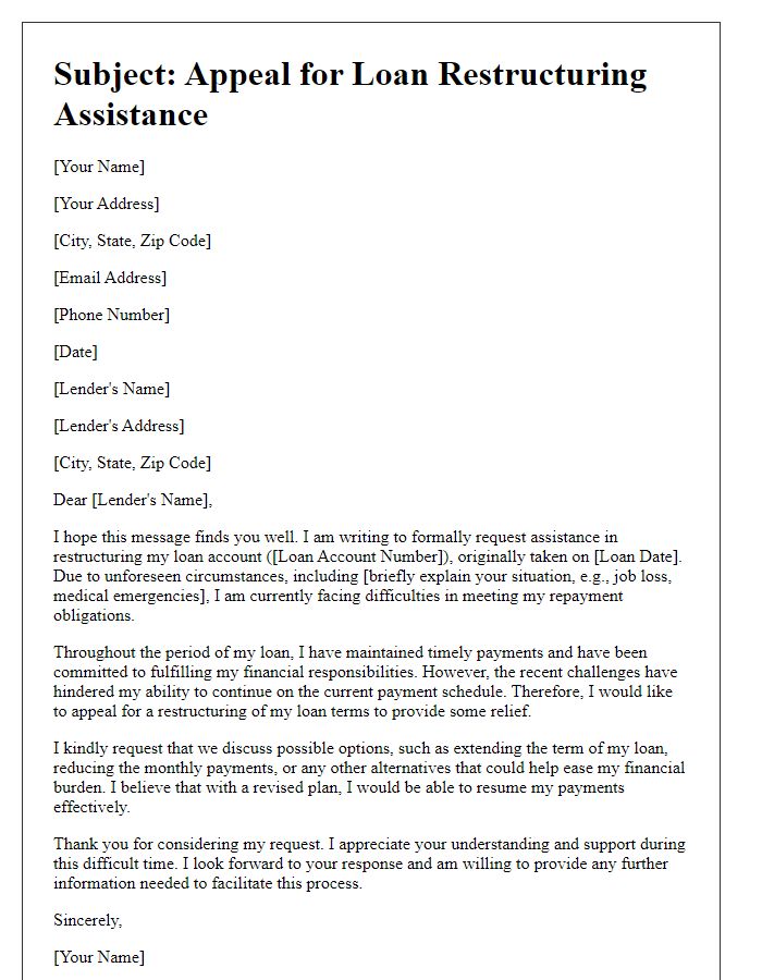 Letter template of appeal for loan restructuring assistance