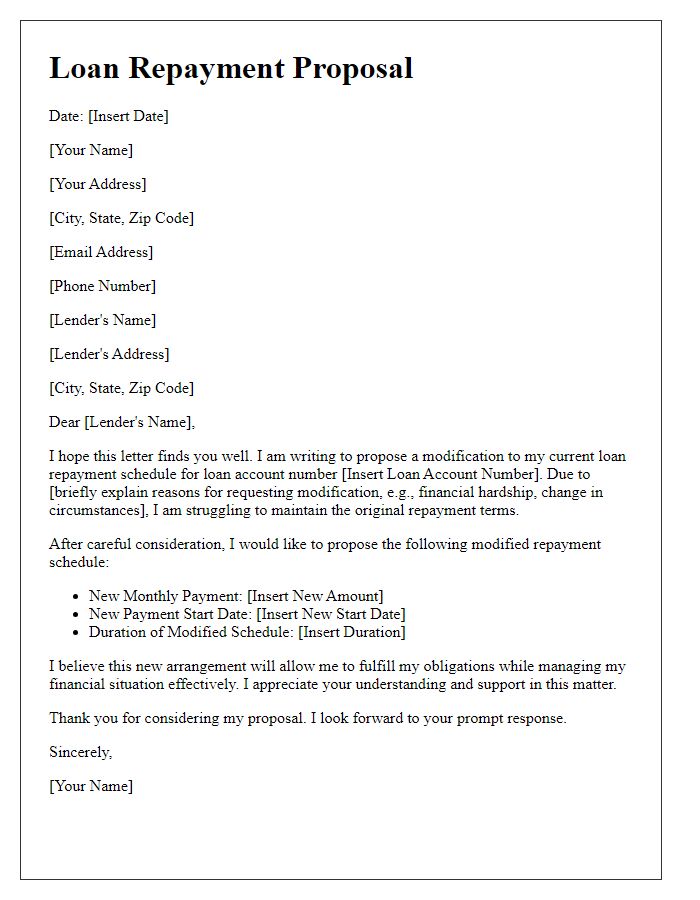 Letter template of proposal for modified loan repayment schedule