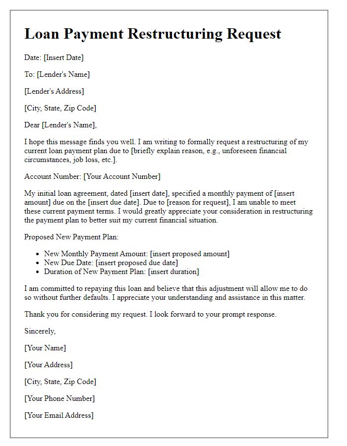 Letter template of restructuring payment plan for loan