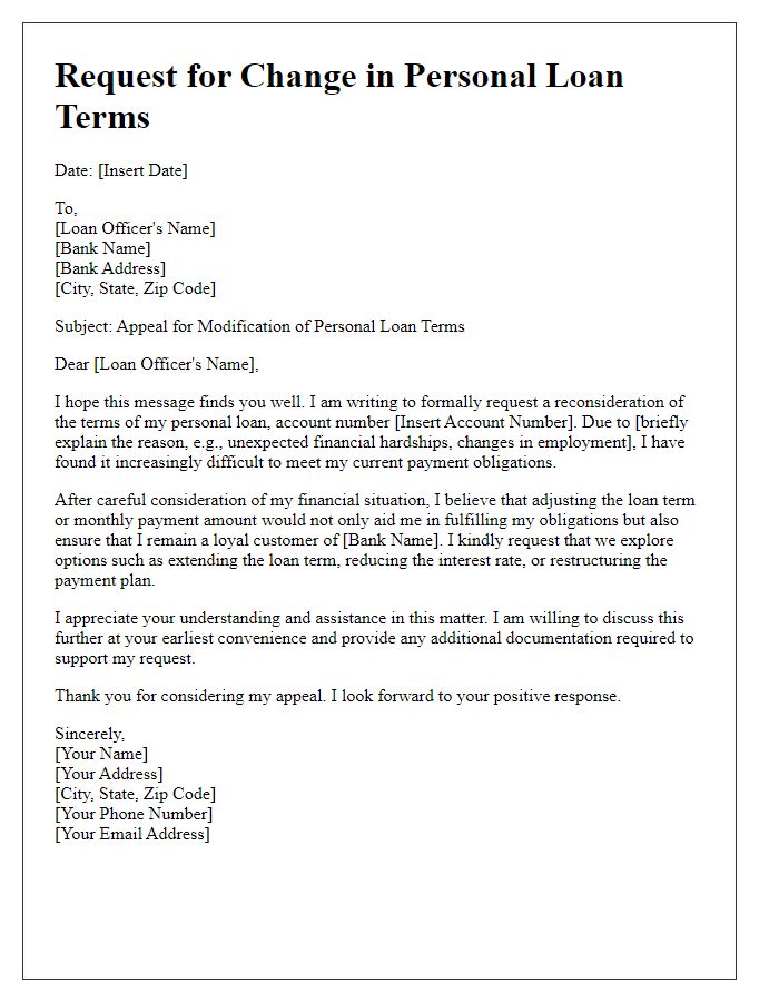 Letter template of appeal for personal loan term changes