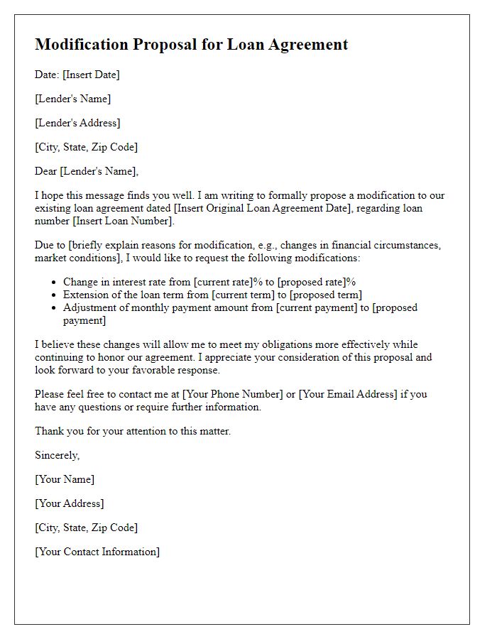 Letter template of modification proposal for loan agreement