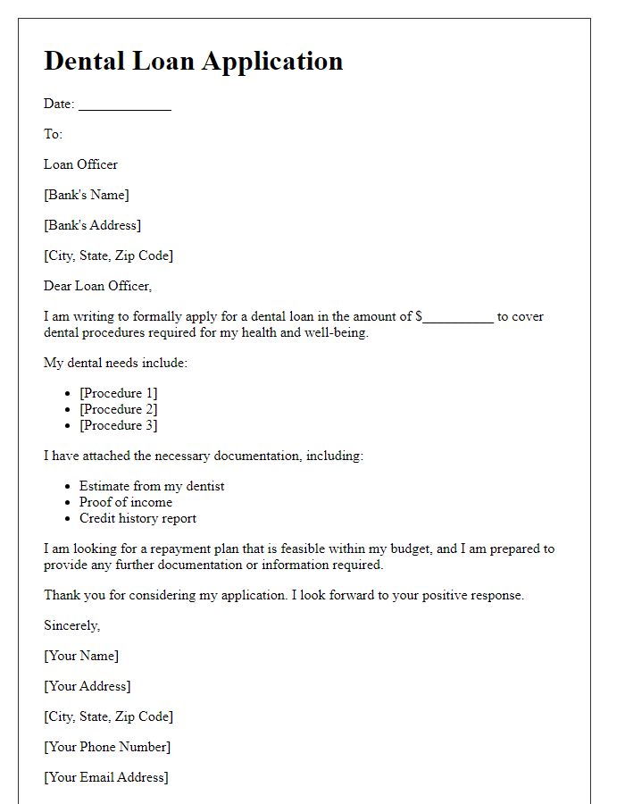 Letter template of effective dental loan application template