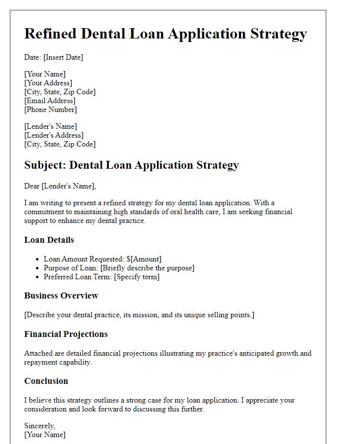 Letter template of refined dental loan application strategy