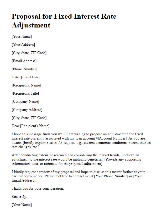 Letter template of proposal for a fixed interest rate adjustment