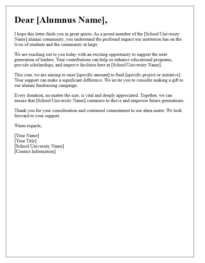 Letter template of alumni fundraising appeal