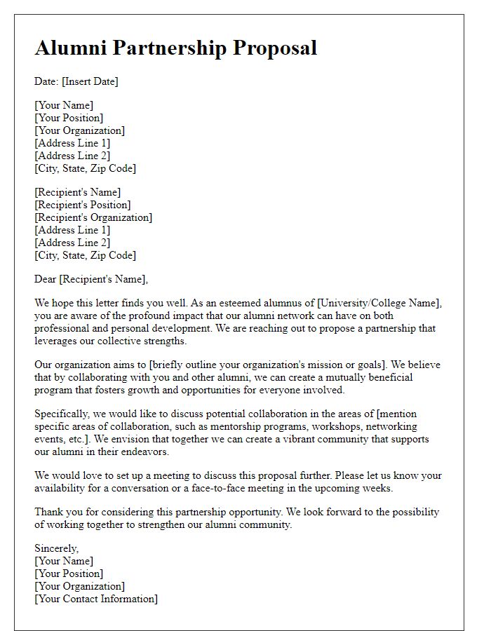 Letter template of alumni partnership proposal