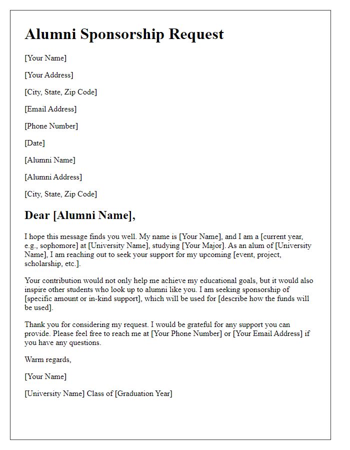 Letter template of alumni sponsorship request