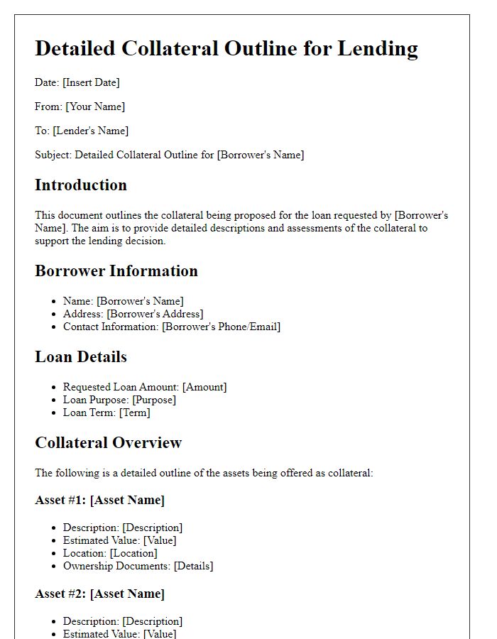 Letter template of Detailed Collateral Outline for Lending