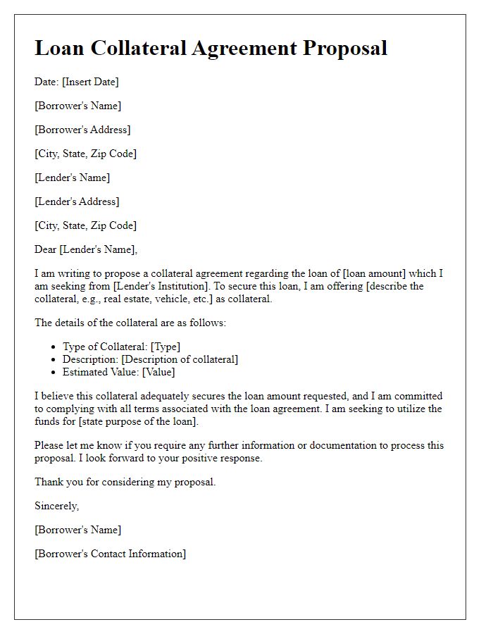 Letter template of Loan Collateral Agreement Proposal