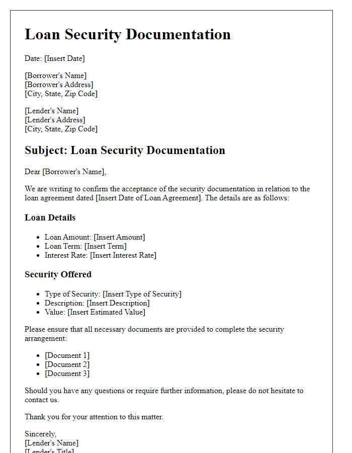 Letter template of Loan Security Documentation