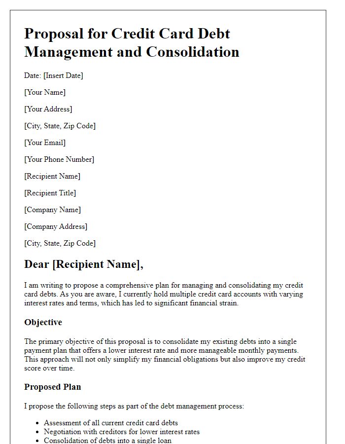 Letter template of proposal for credit card debt management and consolidation