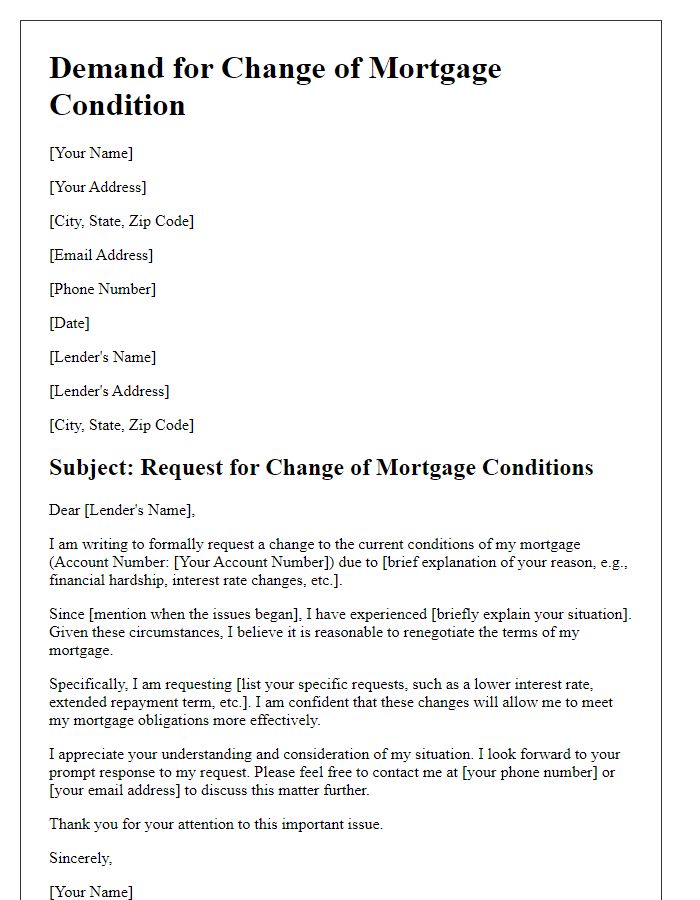 Letter template of demand for mortgage condition change