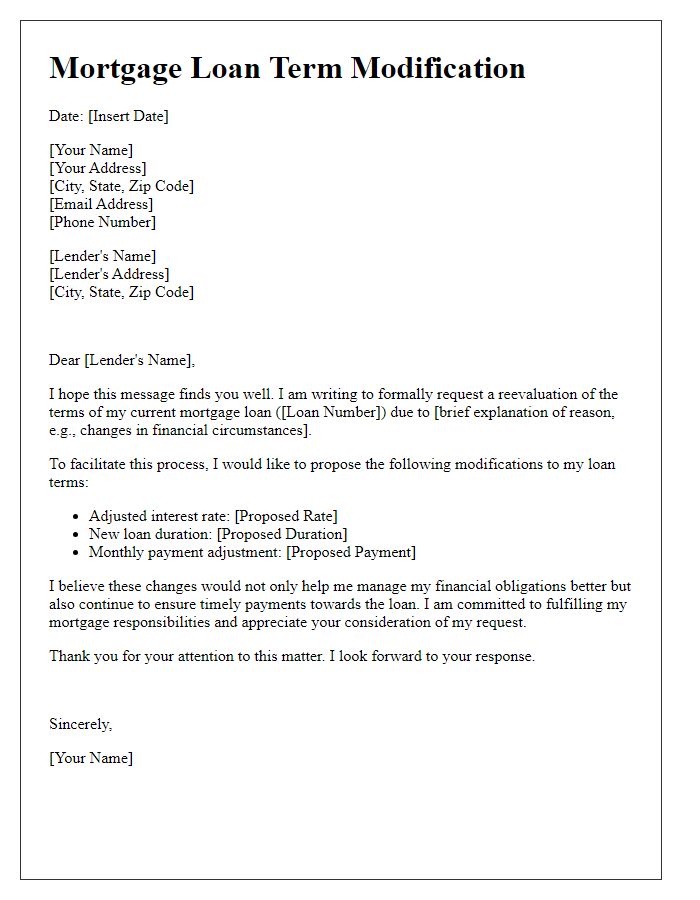 Letter template of formulating new mortgage loan terms