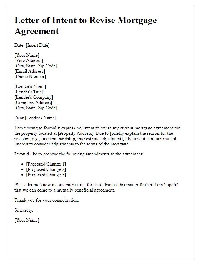 Letter template of intent to revise mortgage agreement