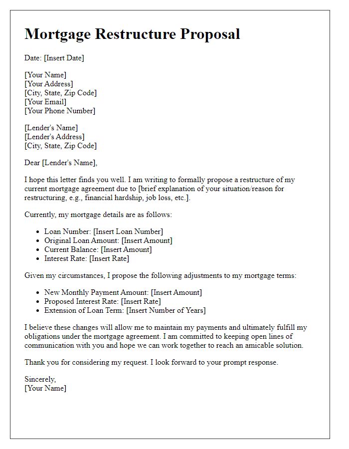 Letter template of proposal for mortgage restructure