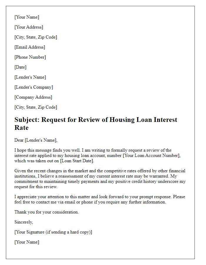 Letter template of formal request for housing loan interest rate review