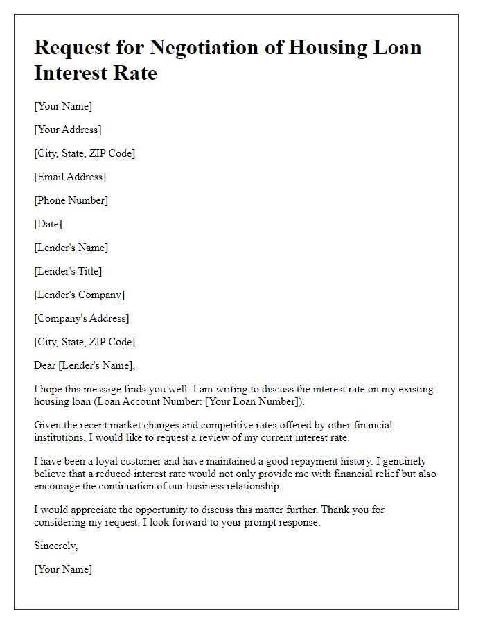 Letter template of housing loan interest rate negotiation request