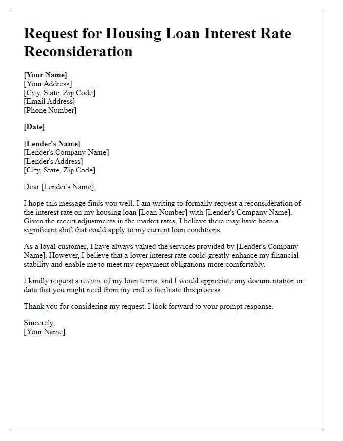 Letter template of request for housing loan interest rate reconsideration