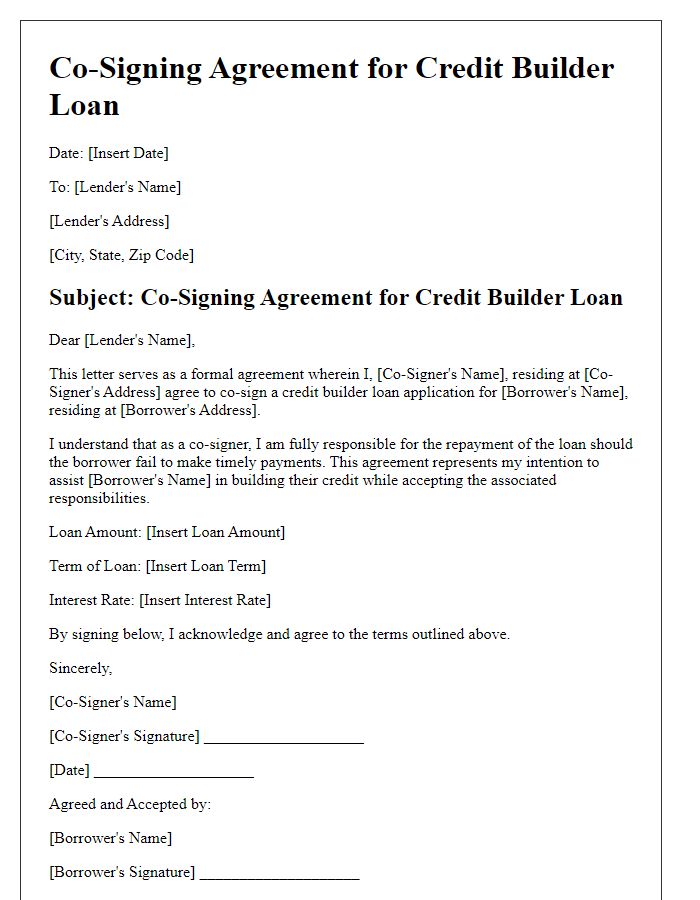 Letter template of Agreement for Co-Signing a Credit Builder Loan