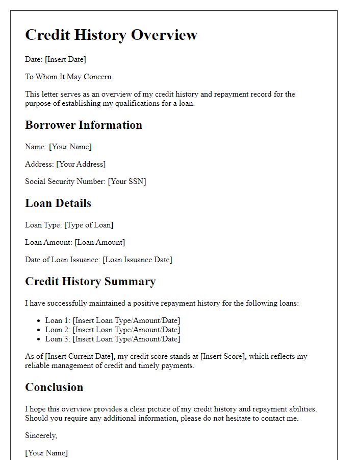 Letter template of credit history overview for loan repayment proof