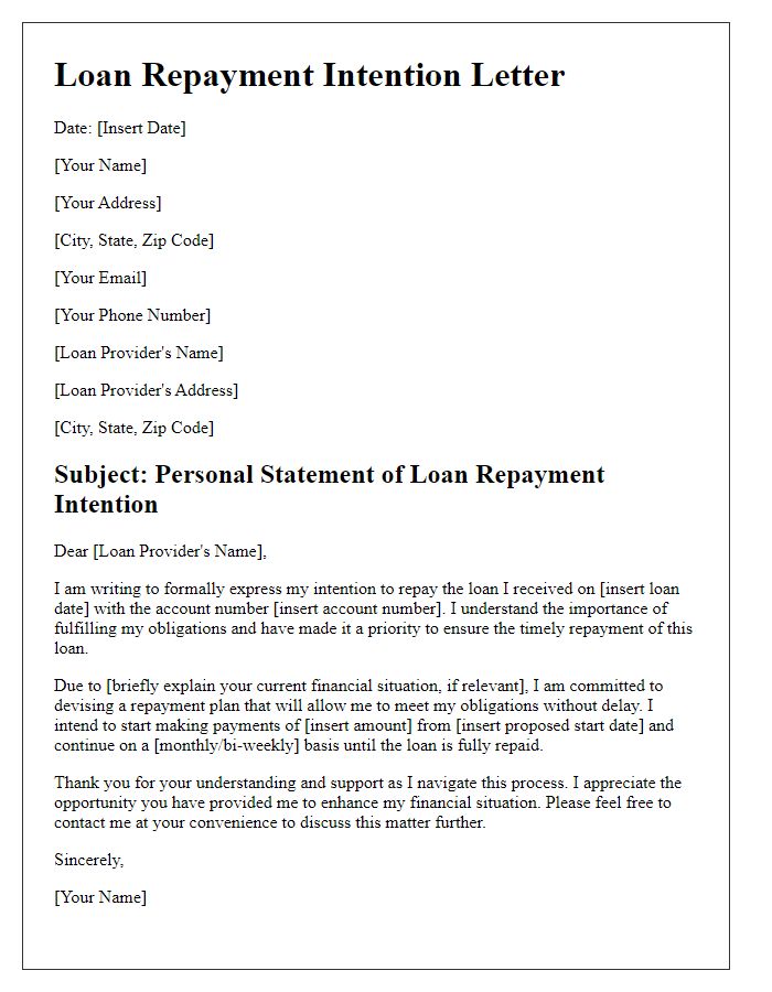 Letter template of personal statement for loan repayment intention