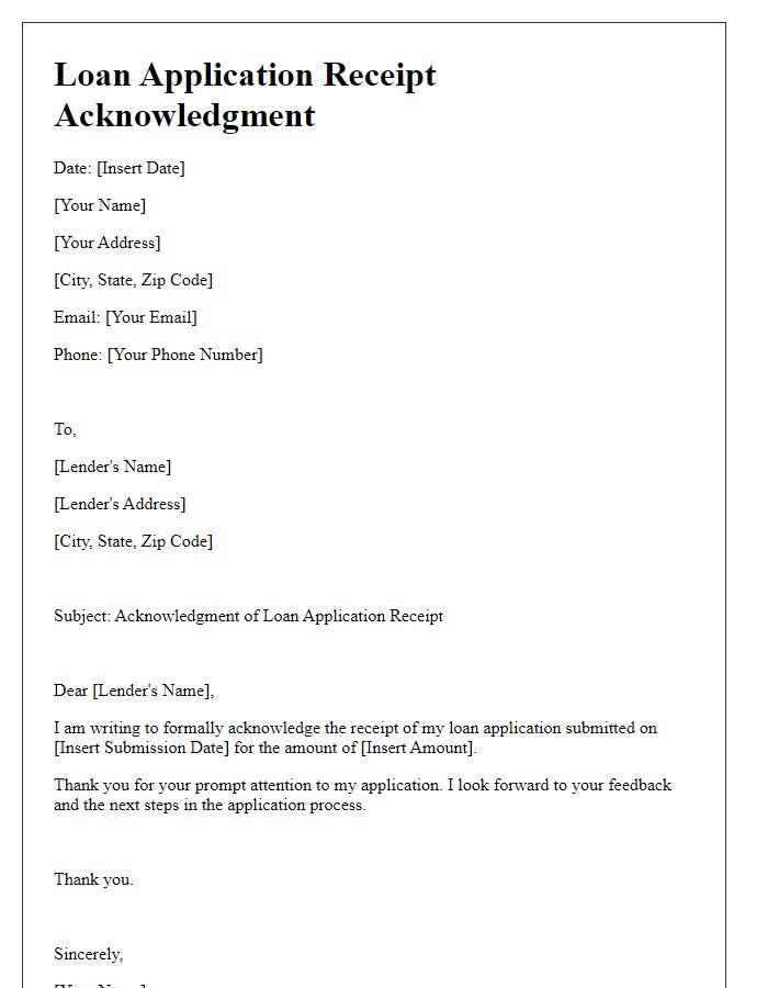 Letter template of loan application receipt acknowledgment