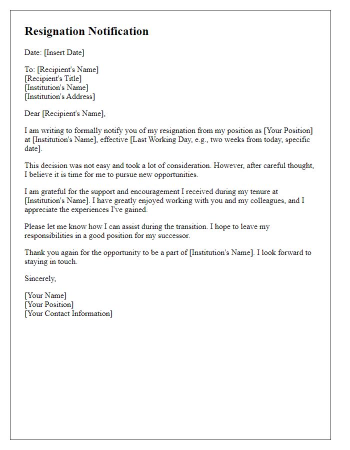 Letter template of faculty resignation notification with last working day