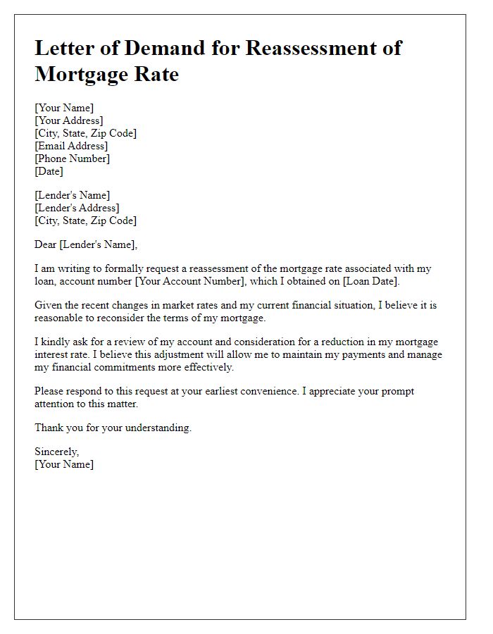 Letter template of demand for reassessment of mortgage rate