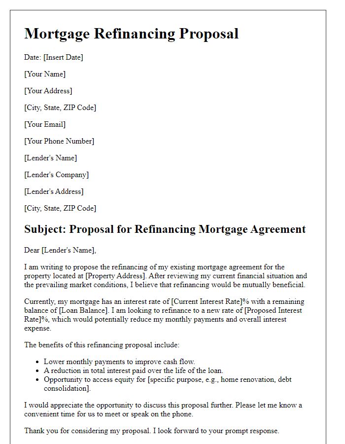 Letter template of proposal for refinancing mortgage agreement