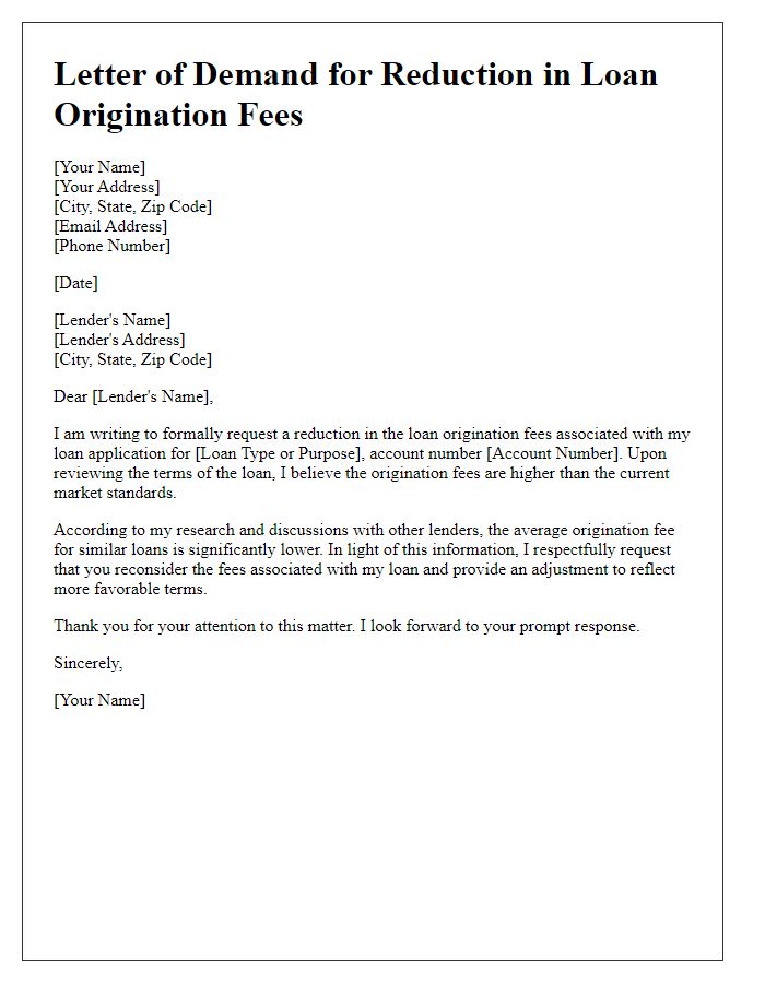 Letter template of demand for cut in loan origination fees.