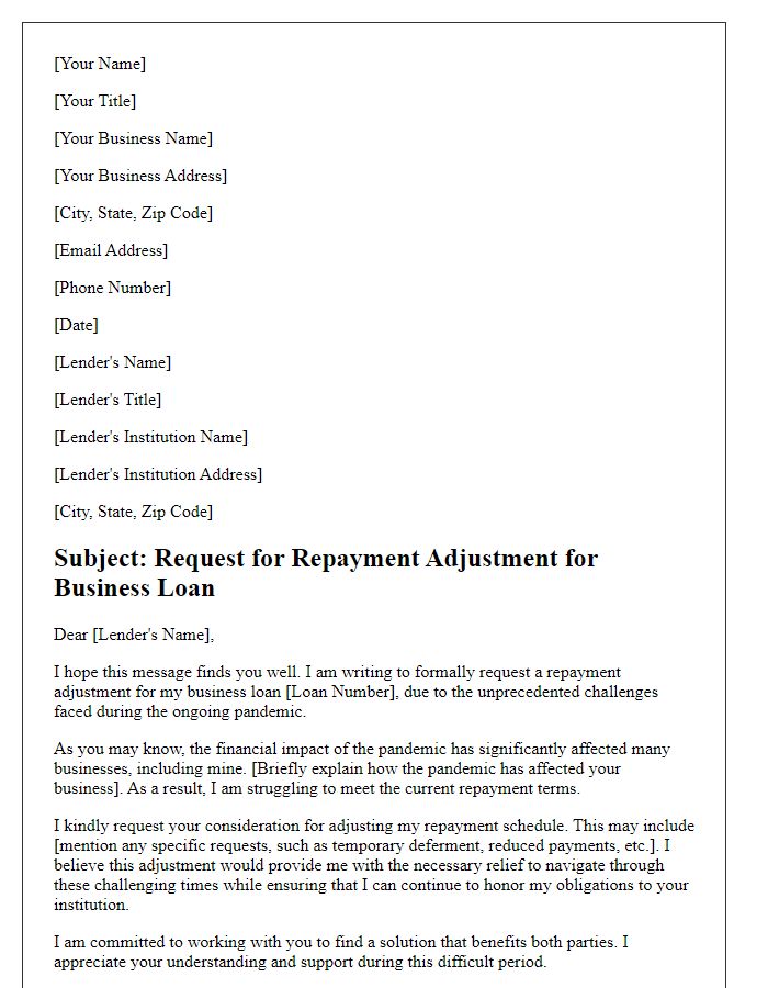 Letter template of request for repayment adjustment for business loan amidst pandemic.