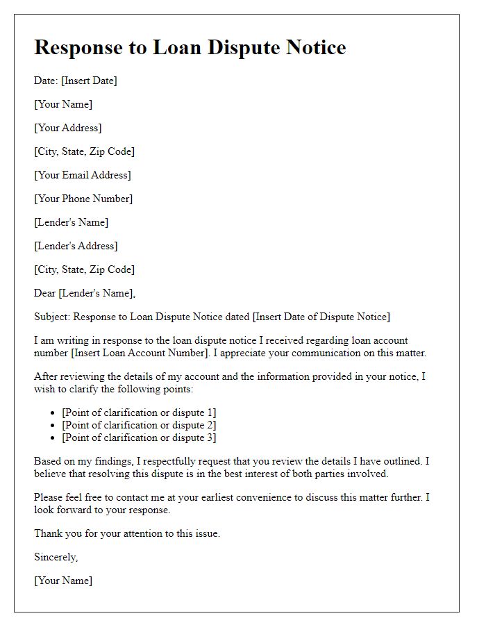 Letter template of response to loan dispute notice